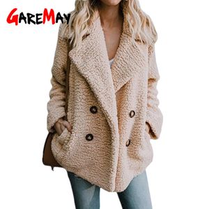 High Quality Teddy Coat Women Elegant Thick Winter Plush Artificial Fluffy Fleece Dual Pocket Faux Fur Jacket Female 210428