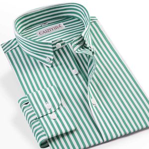 Men's Long Sleeve Standard-fit Pinpoint Striped Dress Shirt Pocket-less Design Casual Button Down Easy-care Cotton Shirts 210708