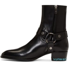 Man Black Genuine Leather Wyatt Harness Boots 40 Harness Ankle Suede Belted Leather Classic Calf Leather Slp KW Boots Shoes