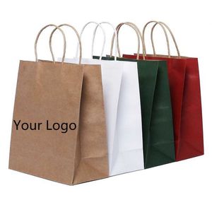 10 Pcs Custom Kraft Bags Gift Paper Packing Bag Craft Packaging Personalization business Shopping Clothes package Bags 210724