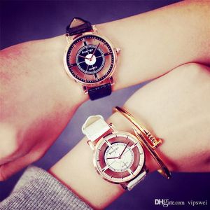 Unisex Zegarek Quartz Analogowy Przebity Hollow PU Skóra Usa Moda Trend Męski I Kobiet Studentów Para Zegarki Panie Gfit Casual Wristwatches