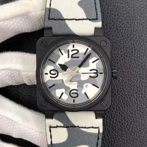 42mm Män Watch Automatisk armbandsur Sapphire BR03-92 Begränsad utgåva PVD SS Toppkvalitet Vattentät Tyg Utomhusband Camouflage BR03 Militär stil