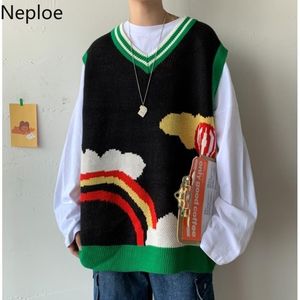 Neploe Rainbow Crochet Floral Tröjor Väst Kvinnor BF Streetwear Koreanska Fashion Stick Pullovers Coat Plus Size Outwear Tank Coat 210422
