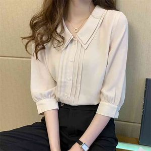 Korean Stylefashion Women Half Sleeve Shirt Casual Podwójne Koszulki Koszulki Kobiet Koszule 210507