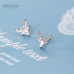 Brilhante Zircon Requintado Animal Animal Antlers Sterling Prata 925 Sud Brinco para Mulheres Padrão Elk Pin Pin Fine Jewelry 210707