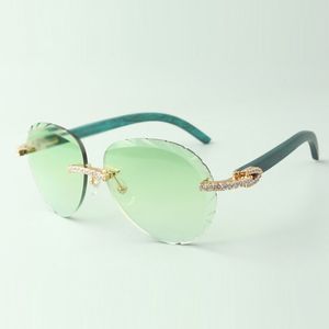 Endlose Diamant-Sonnenbrille mit geschliffenen Gläsern 3524027 und natürlich blaugrünen Holzbügeln, Brillengröße 18–135 mm