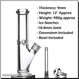 12 accessori per bong downstem in vetro pesante da 9 mm di spessore 980 g di narghilè con tacche dritte 18 tubo dell'acqua con giunzione da 8 mm con cono da 14 18 14 mm