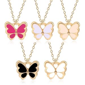 Hanger kettingen mode kawaii cartoon multicolor vlinder ketting charme sleutelbeen ketting drop olie legering sieraden goud