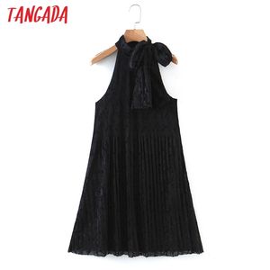 Fashion Women Black 3D Flowers Halter Arrival Sleeveless Ladies Pleated Mini Dress Vestidos 8H73 210416