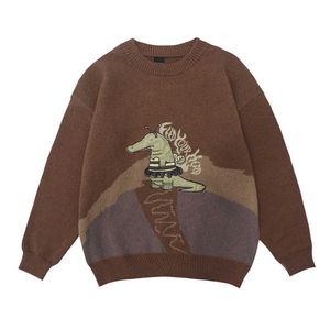 Cartoon Patch Broderi Sweater Mäns Casual Loose Round Neck Pullovers Män Vintertröjor Retro Fashion 210909
