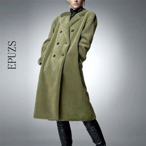 Zima Armii Faux Fur Coats Kobiety Płaszcz Zimowy Lambwool Jacket Casual Gruby Teddy Female Długi 210521