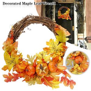 Thanksgiving Wooden Pumpkin Fall Maple Leaf Wreath Hanging Wall Door Decoration Sign Harvest Autumn Halloween 12.5Inch Hanging 211104