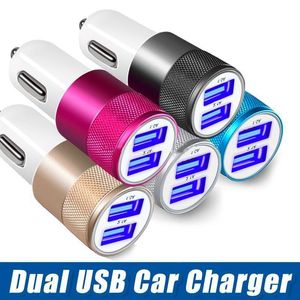 Universal Metal Dual USB Port Car Charger 2.1A 1A Auto Power Adapter för iPhone 11 12 13 14 15 SAMSUNG HTC Android Phone Mp3 GPS
