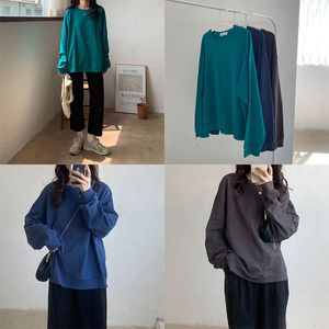 8色秋韓国風基本コットン長袖Tシャツレディースルーズトップスティーシャツフェムメ（x 1250）210423