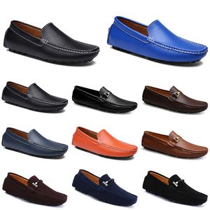 Läder Doudous Men Casual Driving Shoes Andas Mjukt Sole Ljus Tans Svart Navy Vit Blå Silver Gul Grå Skor All-Match Outdoor Cross-Border