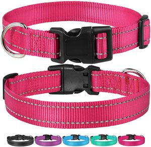 Reflective Nylon Fashion Dog Collar Adjustable Pet Collars Designer Belt with Quick Release Buckle 6 Classic Solid Colors 4 Sizes Pets Supplies Red S B02