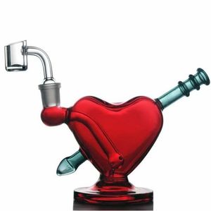 Vintage Red Heart Glass Bong Rökning Hookah Pipe Bubbler Heady Oil Dab Rigs Factory Direktförsäljning