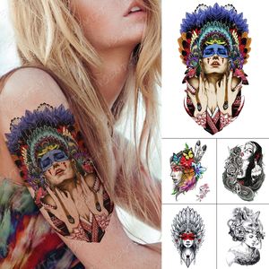 Wholesale tattoo flash indian for sale - Group buy waterproof temporary tattoo stickers witch shaman indian wreath color flash tattoos female arm thigh body art fake sleeve tatoo