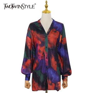 Casual Hit Color Sukienka Dla Kobiet V Neck Puff Długi Rękaw High Waist Tie Dye Mini Sukienki Kobiet Moda Letnia 210520