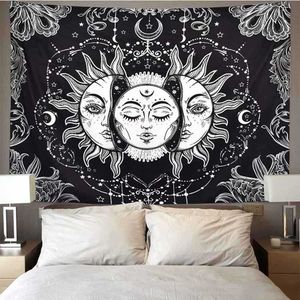 95x73cm Mandala White Black Sun And Moon Tapestry Hippie Wall Rugs Wall Hanging Gossip Tapestries Dorm Decor Blanket 210609
