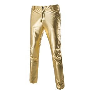 Gold Silver Metallic Man Slim Pants Night Club Hip Hop Stage Dance Men Party Singing Fashion Fit Straight Leg Trousers 210715