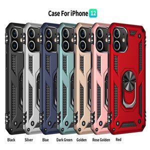 Shockside Armor Phone Case för iPhone 12 Mini 11 Pro XR XS Max X 7 8 plus magnetisk fingerring Anti-Fall Cover