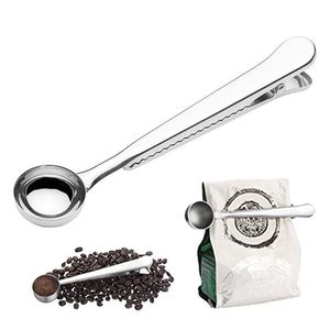 Edelstahl gemahlener Kaffee Tee Werkzeuge Messschaufel Löffel mit Beutel Dichtung Clip Küche Metalllöffel RH1205