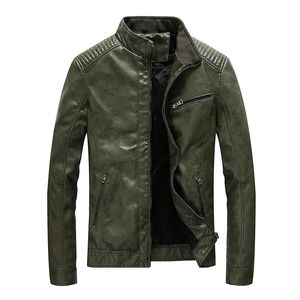 Spring Men's Leather Jackets Stand Collar Motorcycle Pu Casual Slim Fit Coat Outwear