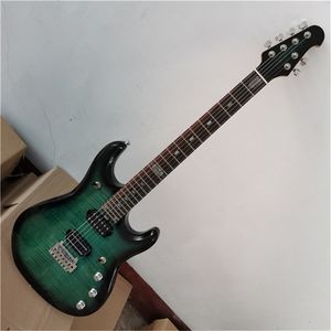 6 strängar 24 Frets Green Body Music Elektrisk gitarr med flam Maple finér, kan anpassas
