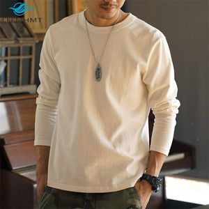 340g Heavyweight Male Solid Color Z Długim Rękawem Wysokiej Jakości Gruby T-Shirt Mężczyźni Casual Loose Japan Style Minimalistyczne Topy Tee 210706