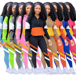 Kadın Eşofman Tasarımcısı İki Adet Set Çok Renkli Çizgi Dikiş Ekleme Hoodie Eğlence Spor Suits Bayanlar Günlük Kıyafetler Sportwear