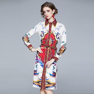 カジュアルドレス2021ファッションデザイナー滑走路春シャツドレス緩い長袖の女性服ビンテージプリントローブフェムスホリデーvestidos