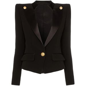 HIGH QUALITY est Designer Blazer Jacket Women's Single Button Satin Collar 211019