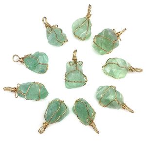 Irregular Natural Green Stone Gold Plated Pendant Necklaces With Chain Jewelry For Women Girl Party Club Decor