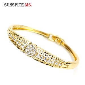 Sunspicems Gold Color Full Rhinestone Mankiet Bransoletka Bransoletka Dla Kobiet Arabski Etniczny Wesele Biżuteria Maroko Bridal Prezent X0706