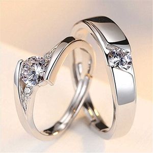 Anelli da uomo Crystal Nuovi amanti amore coppia anello matrimonio uomo donna tenero diamante placcato argento Lady Cluster styles Band