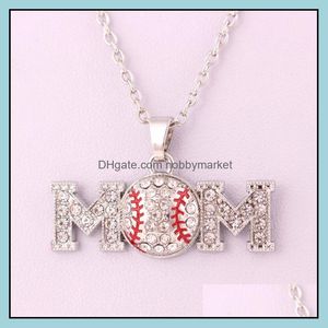 Wisiorek Naszyjniki Wisiorki Biżuteria Softball Naszyjnik Sportowy Mama List White Yellow Crystal Rhinestone Ball Charm Link Łańcuch dla fanów zespołu