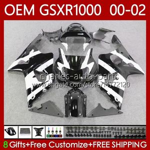 Carrozzeria per stampi a iniezione per SUZUKI GSXR-1000 GSX R1000 GSXR Nero bianco 1000 CC 01-02 Carrozzeria 62No.44 1000CC GSXR1000 K2 00 01 02 GSX-R1000 2001 2002 2002 Kit carenatura OEM