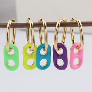 Hoop & Huggie Colorful Enamel Rainbow Earrings French Elegant Dangle For Women Hoops Jewelry 2021