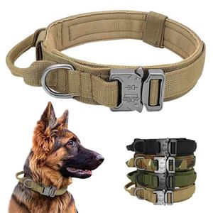 ハンドル耐久の軍事ナイロン犬の襟調節可能なトレーニング襟と戦術的な犬の襟の大きい犬のための調節可能なトレーニング襟210729