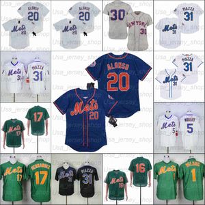 Retro Baseball Home Jersey 31 Piazza 5 Wright 1 Wilson 20 Alonso 17 Hernandez Green White Gray