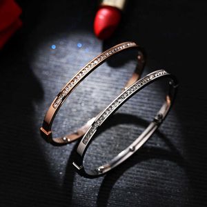 Yun Ruo Fashion Brand Jewelry Gold Silver Color Luxury Full Zircon Cz Bangle Lover Cuff 316l Stainless Steel for Woman Not Fade Q0717