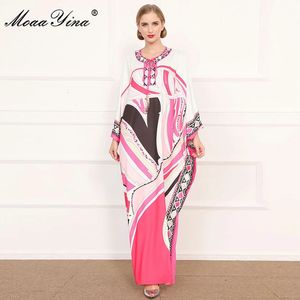 Moda Designer Sukienka Jesień Damska Dress Batwing Rękaw Multicolor Drukuj Loose Plus Size Maxi Długie sukienki 210524