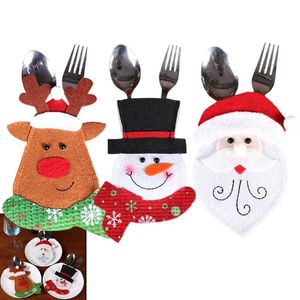 Christmas Decorations Xmas Decor Lovely Snowman Kitchen Tableware Holder Pocket Dinner Cutlery Bag Party Table Decoration Sets