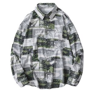 Blomstryck Tröja Mens Vår Höst Långärmad T-shirts Män Casual Hawaiian Oversize Camisas Loose Vintage Par Chemise Homme 210524