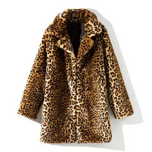 Faux Faux Fur Coats Leopard Imitacja Norek Long Coat Plus Size Kobiet Płaszcza Kołnierz Collar Vintage Ladies 431 211220