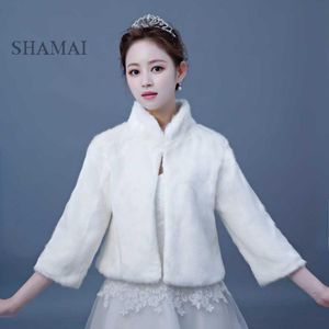 Wholesale bridesmaids fur capes for sale - Group buy Wraps Jackets SHAMAI Ivory Faux Fur Winter Bridal High Quality Sleeves Boleros Cape Evening Wedding Bridesmaids Jacket