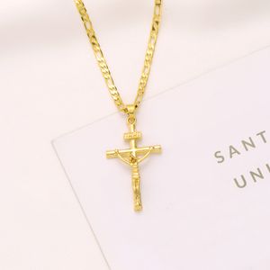 Italienische Inri Jesus Kruzifix Kreuz Anhänger Figaro Gliederkette Halskette 9 Karat Gelbgold GF 60 cm 3 mm Damen Herren