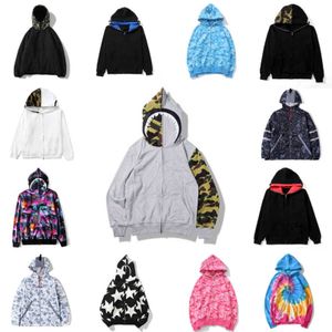 Homens Zip-Front Shark Hoodie Camuflagem Impressão Loothing Moletom Cardigan Hoodies Hip Hop Letras de Manga Longa Mens Mens Womens Casacos