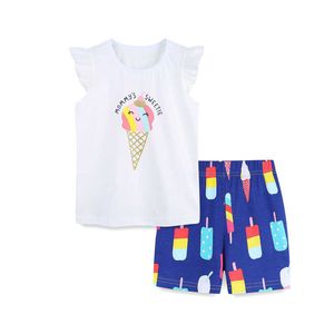 Skoki Mierniki Letnie Dziewczyny Zestawy Odzieżowe Z Lody Drukuj Moda Topy + Szorty Cute Baby Cotton Suit Stroje Kids 210529